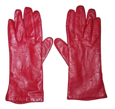 Mięciutkie skórzane czerwone rękawiczki damskie M