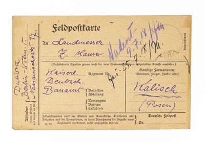STARA POCZTÓWKA / LIST - FELDPOST, BERLIN / KALISZ 1918