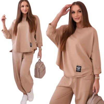 Komplet bawełniany bluza plus spodnie oversize Moda Włoska