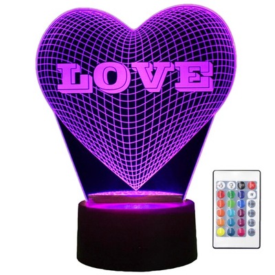 LAMPKA nocna 3D LED kolory pilot SERCE LOVE W3