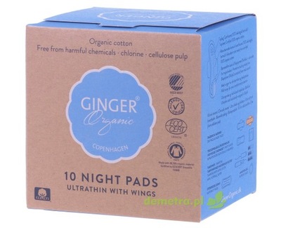 Podpaski higieniczne na noc 100% organic 10szt. Ginger Organic