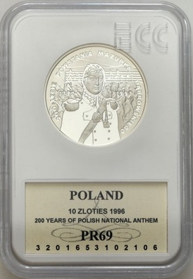 10 złotych 1996 Mazurek Dąbrowskiego GCN PR69 - SREBRO