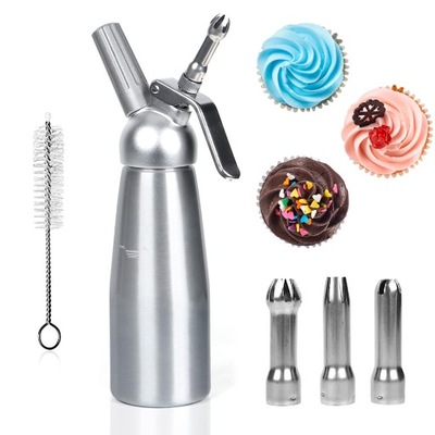 SYFON DO BITEJ ŚMIETANY, POJEMNOŚĆ 0.5 L, srebrny, okrągła główka