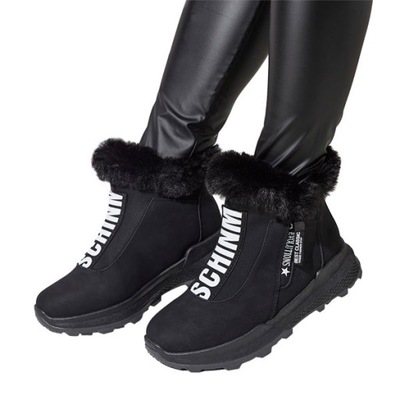CZARNE BUTY BOTKI DAMSKIE OCIEPLANE SCHERR 37
