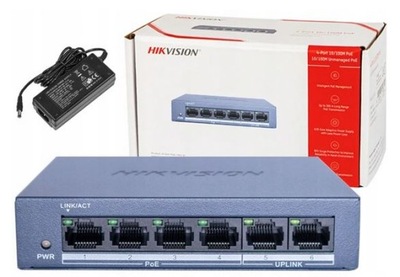 Switch POE 4x PoE 2x LAN do 4 kamer IP HIKVISION 10/100Mbps