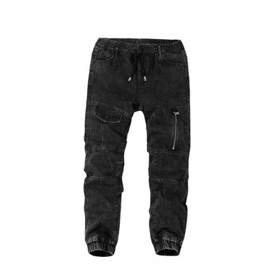 Czarne męskie spodnie jeansowe joggery z gumką - M