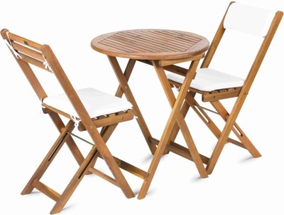 Zestaw Meble Balkonowe Drewniane Stół 2x Krzesła Poduszki