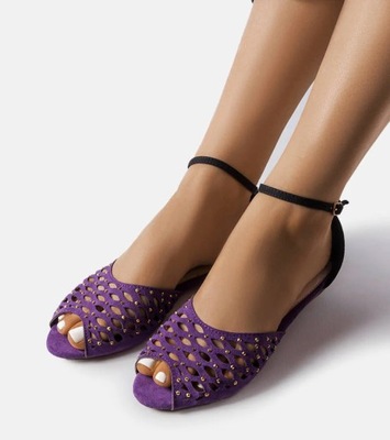 Fioletowe ażurowe sandały z cyrkoniami Avice 38