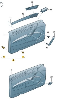 KOMPLEKTAS SPAUSTELIŲ APMUŠALAI DURYS VW GOLF 7 5G0898243A 