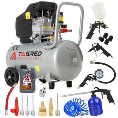 KOMPRESOR OLEJOWY SPRĘŻARKA MOCNA 50L GRATIS ZESTAW 18w1 + OLEJ