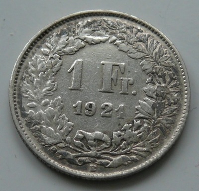 SZWAJCARIA - 1 frank 1921 - B - srebro Ag