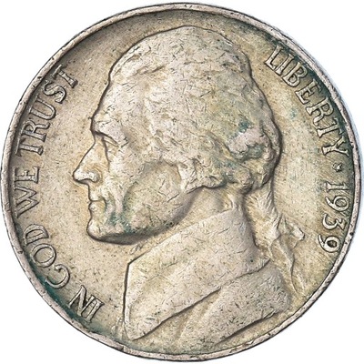 Moneta, USA, Jefferson Nickel, 5 Cents, 1939, U.S.