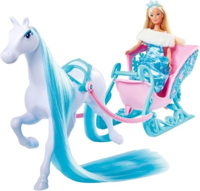 Steffi Love Snow Dream Bábika Princezná + Kôň s kočom Sánky Simba 50cm