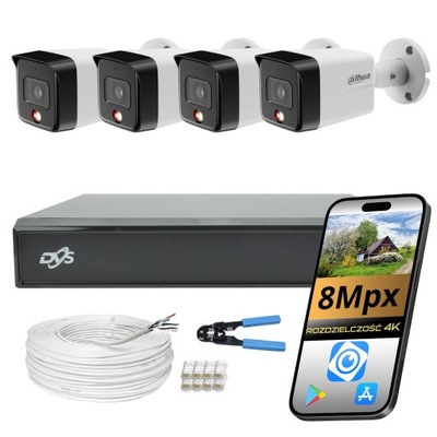 ZESTAW KAMER DO MONITORINGU DOMU 4x ZEWNĘTRZNA KAMERA IP POE 8Mpx DAHUA AI