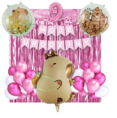 Zestaw dekoracji Balony KAPIBARA 9 Urodziny