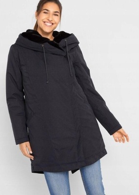 kurtka parka czarna płaszcz na misiu bonprix 48 4xl