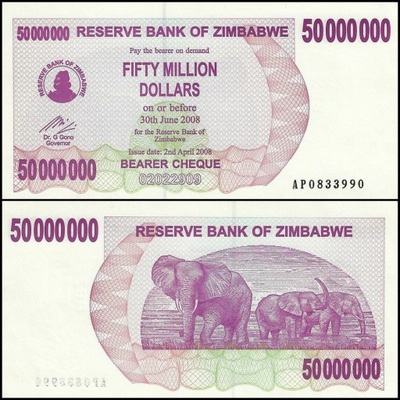 Zimbabwe 50000000 Dolar 2008 P-57 UNC