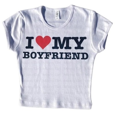 KOSZULKA DAMSKA TOP Z NAPISEM I LOVE BOYFRIEND - L