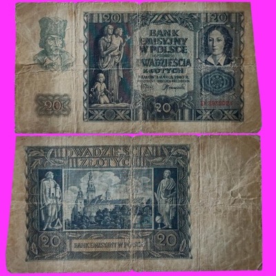 20 zł 1940 Banknot seria D 3938021 GG