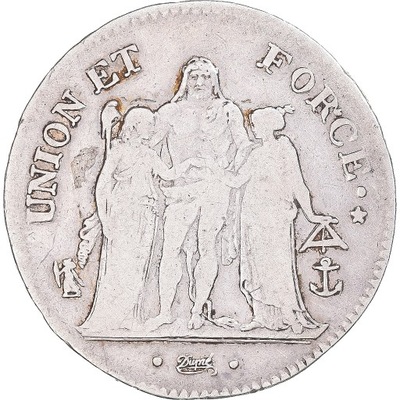 Moneta, Francja, Union et Force, 5 Francs, AN 8, N