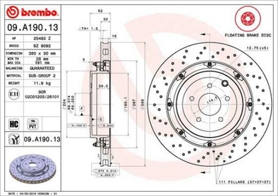 ДИСК ТОРМОЗНОЙ BREMBO 09.A190.13