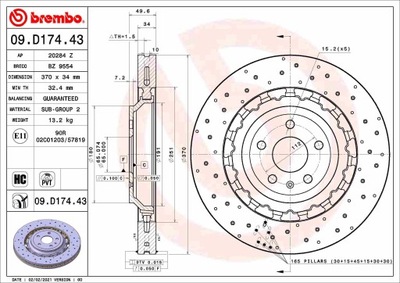 BREMBO 09.D174.43 DISKU STABDŽIŲ 