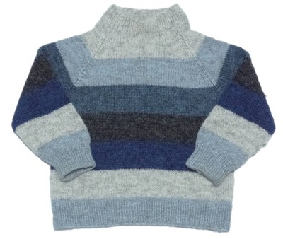 Ręcznie robiony ciepły sweter w paski 100% WEŁNA WOOL ULL 80-86
