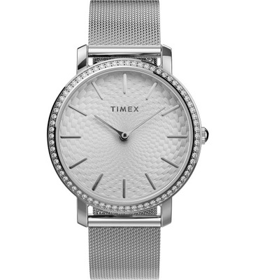 Zegarek damski srebrny bransoleta TIMEX z cyrkoniami