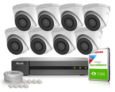 HiLook Zestaw do monitoringu 8x Kamera Full HD IR30m P2P Podgląd Dysk 1TB