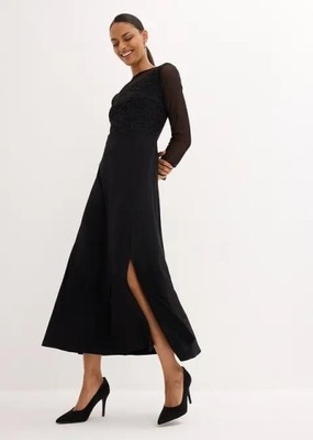 CZARNA DŁUGA SUKIENKA Z ROZCIĘCIEM BONPRIX 44/46