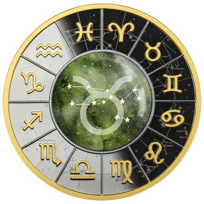 500 CFA, Byk, Znaki zodiaku, Srebrna moneta z soczewką
