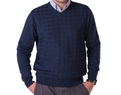 ELEGANCKI SWETER MĘSKI V-Neck W WZÓR-GRANATOWY XL