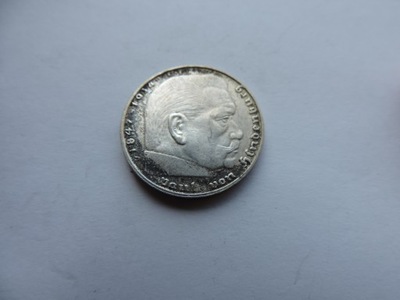 NIEMCY 2 REICHSMARK 1939 D HINDENBURG SREBRO