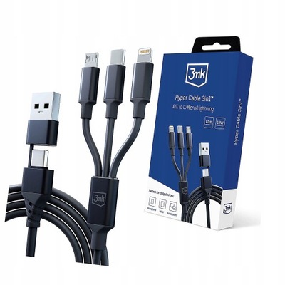 Kabel 3mk Hyper Cable 3w1 USB-A USB-C / USB-C micro USB Lightning 1.5m