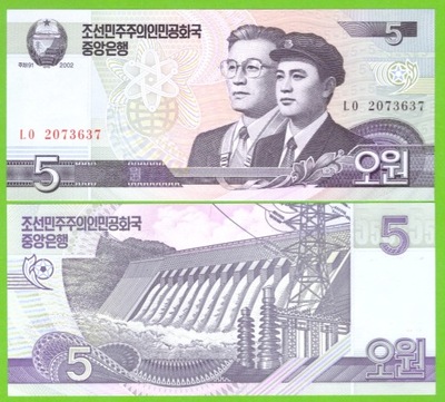 KOREA PÓŁNOCNA 5 WON 2002 P-58 UNC