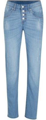 FJ849 Niebieskie jeansy rurki z przetarciami 34/36