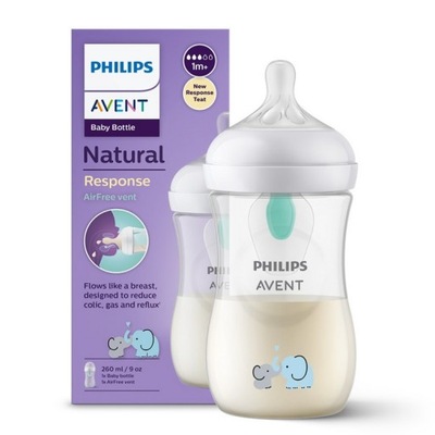 AVENT BUTELKA RESPONSYWNA NATURAL AIRFREE Z WENTYLEM 260ml SŁOŃ