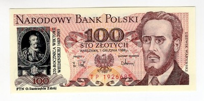 100 złotych 1988 TP banknot z nadrukiem