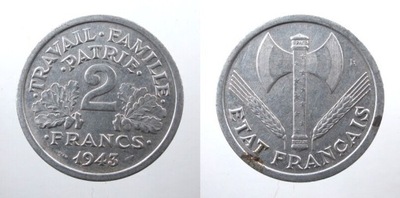 FRANCJA - VICHY, 2 FRANKI, 1943/44