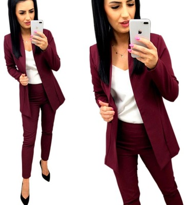 GARNITUR DAMSKI marynarka spodne BORDOWY XL