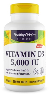 Healthy Origins Witamina D3 5000 z Lanoliny 360k