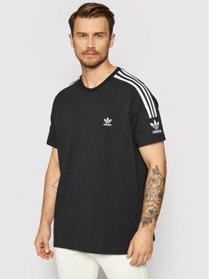 Adidas T-Shirt czarny logo paski defekt S