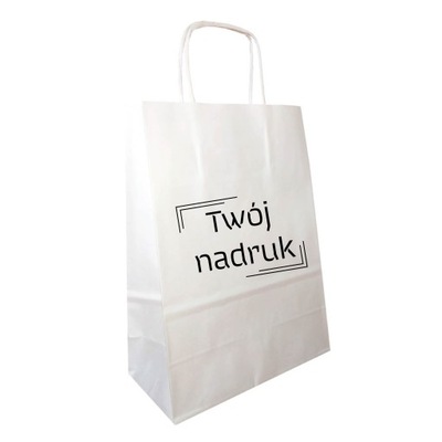 TORBY papierowe z NADRUKIEM Logo 18x8x21cm Białe 100szt