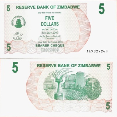 Zimbabwe 2006 - 5 dollars Pick 38 UNC