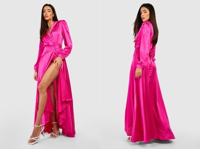 Boohoo satynowa sukienka maxi z paskiem 46