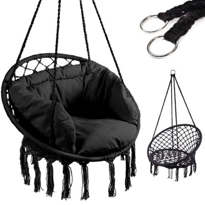 Huśtawka fotel bocianie gniazdo czarne XL z podusz