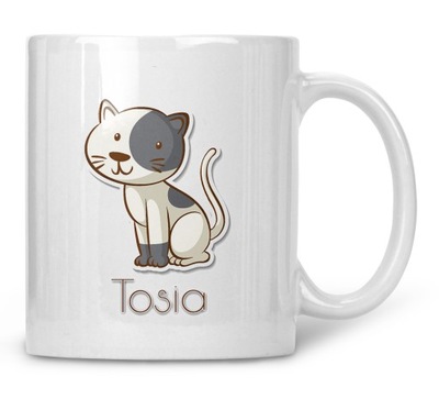 KUBEK Z KOTEM TWOJE IMIĘ TWÓJ NAPIS NADRUK