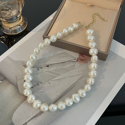 Luksusowe duże imitacja perły Choker naszyjnik dla