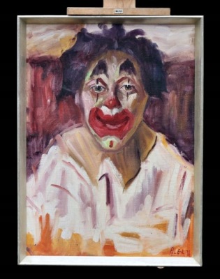 PORTRET KLAUNA CIEKAWY OBRAZ OLEJNY NA PŁÓTNIE