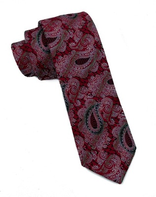 Krawat żakardowy bordowo biały wzór paisley